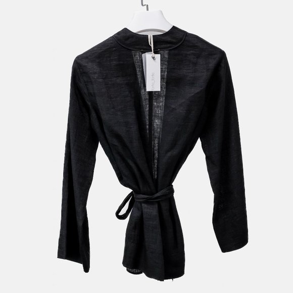 Forte_Forte Black Linen Front Tie My Jacket - Picture 2 of 12